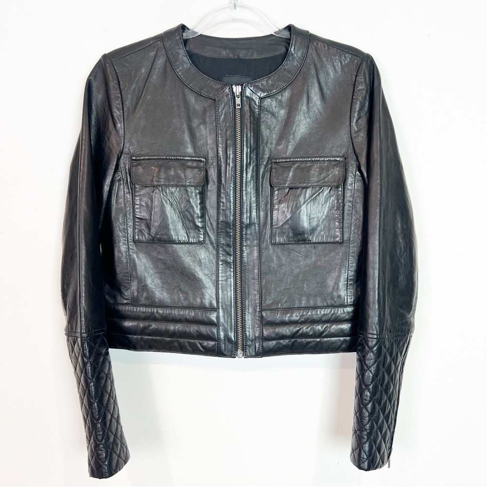 Women's Black Quilted Sleeve Leather Jacket - Picture 5 of 5